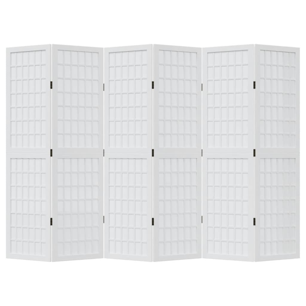 Room Divider 6 Panels White Solid Wood Paulownia